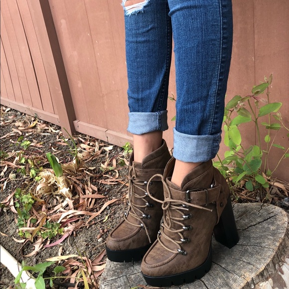 LAST1♥️ Brown High Heel Lace Up Platform Boots - Picture 3 of 8